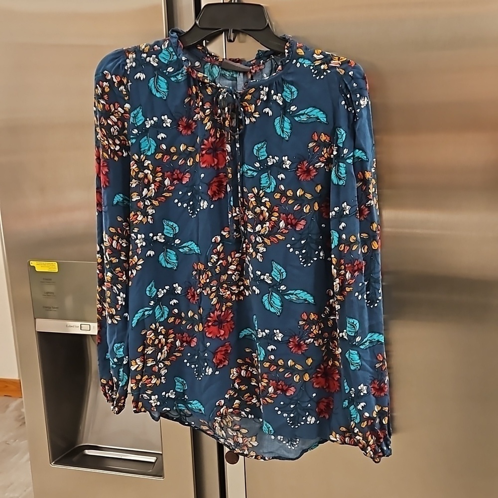 💕YESSICA💕 Long Sleeve Blouse ~ 100% Viscose Blue Botanical Print 38 EU